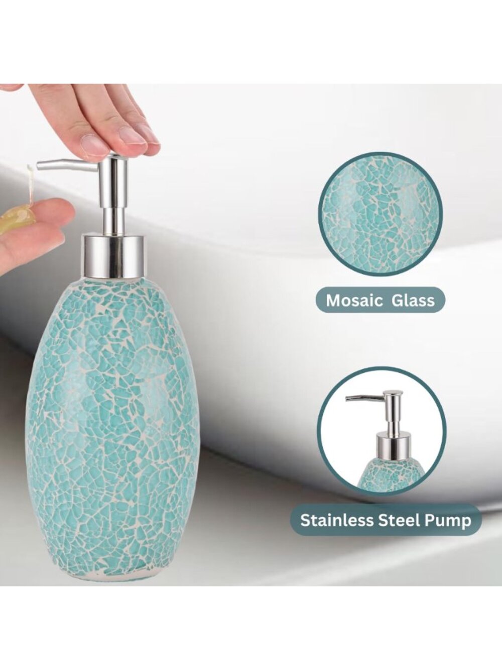 Handcrafted Turquoise Mosaic Glass Soap Dispenser - Coastal Boho Bathroom Decor